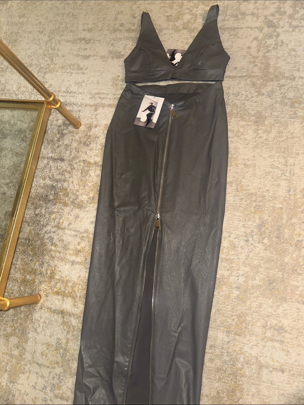 Naked Wardrobe Dark Grey Faux Leather Maxi Dress with Front UP BACK! - Picture 6 of 7
